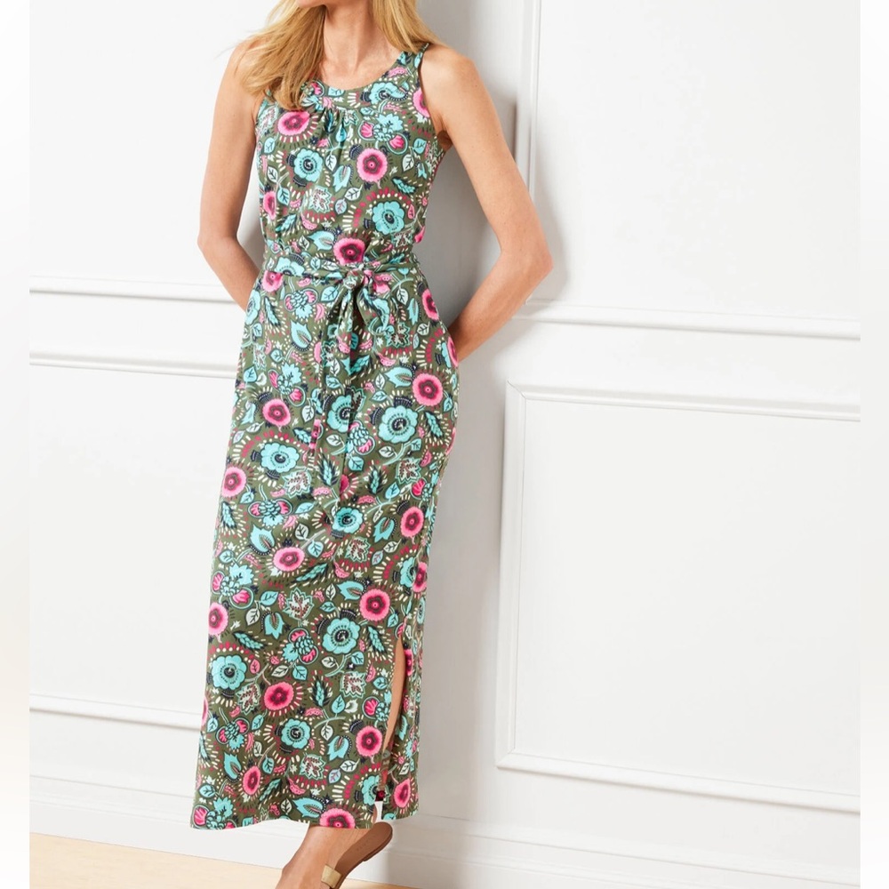 NWT- Talbots Jacobean Floral Jersey Halter maxi dress. Size PM - Picture 2 of 15